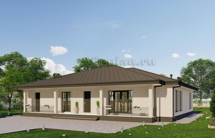 Одноэтажный дом с крыльцом и тремя спальнями